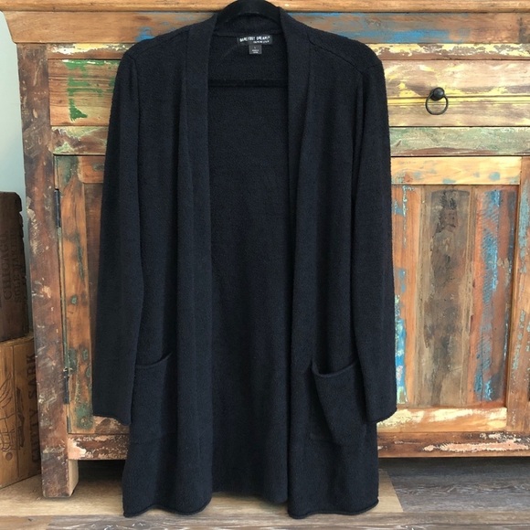 Barefoot Dreams Sweaters - Barefoot Dreams CozyChic Lite Black Cardigan Sweater Women Size L Open Longline